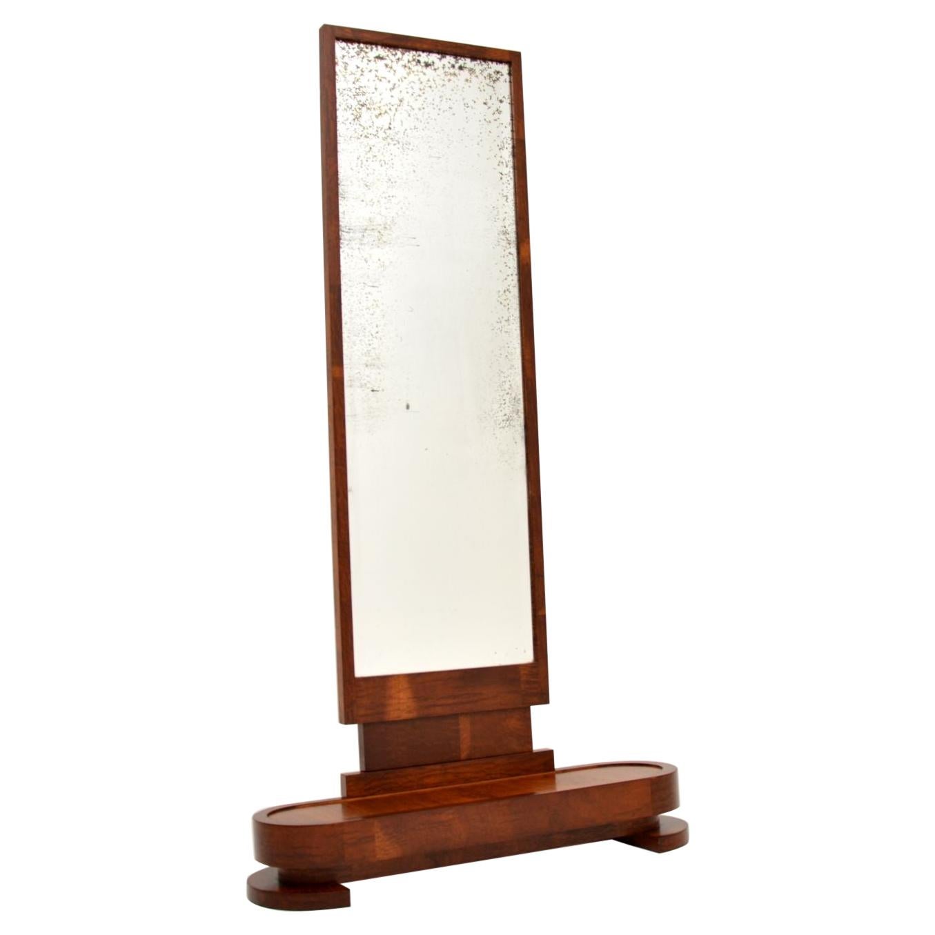 Art Deco Style Standing Floor Mirror With Leather Folding Panel and
