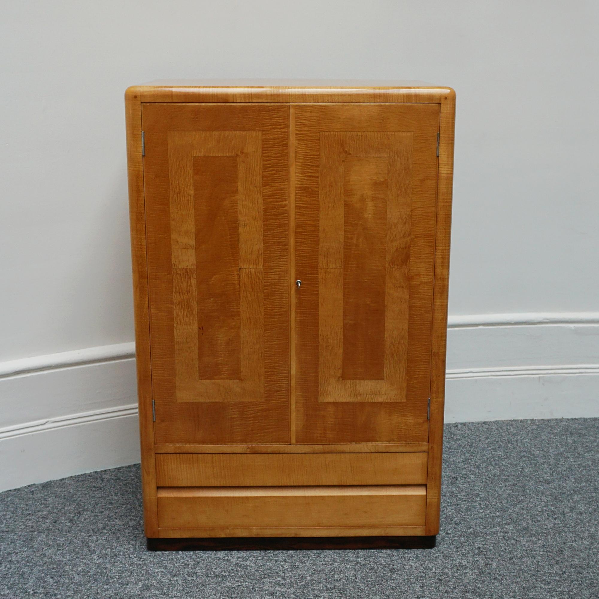 English Art Deco Satin Birch Veneered Gentleman's Cabinet by Betty Joel  For Sale
