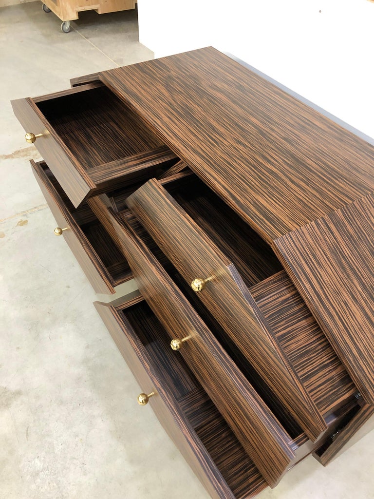 Art Deco Style Macassar Ebony Sideboard Dresser and Solid Polished Brass Hardware For Sale at