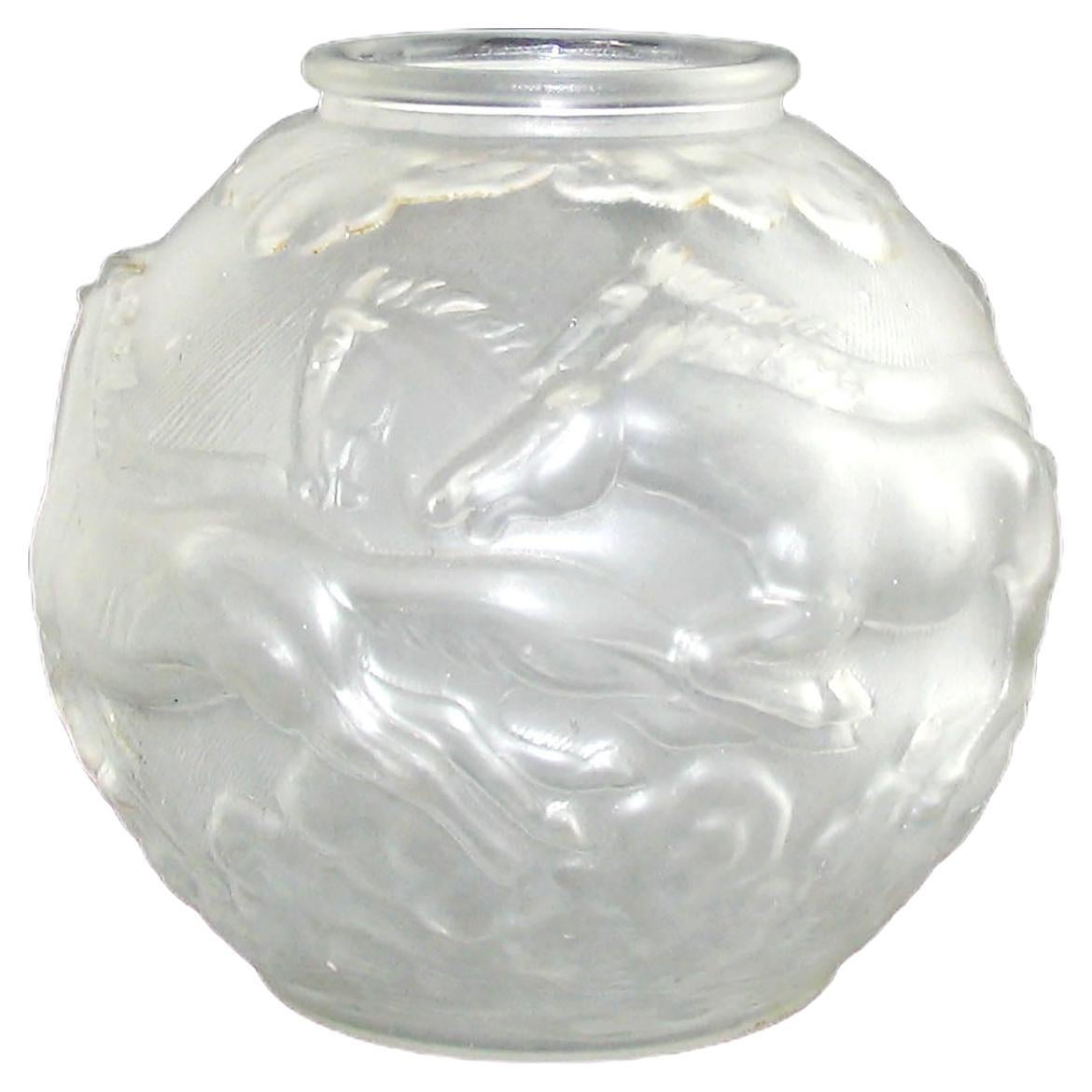 Art Deco Satined Press Glass Ball Vase with Horses