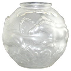 Art Deco Satined Press Glass Ball Vase with Horses