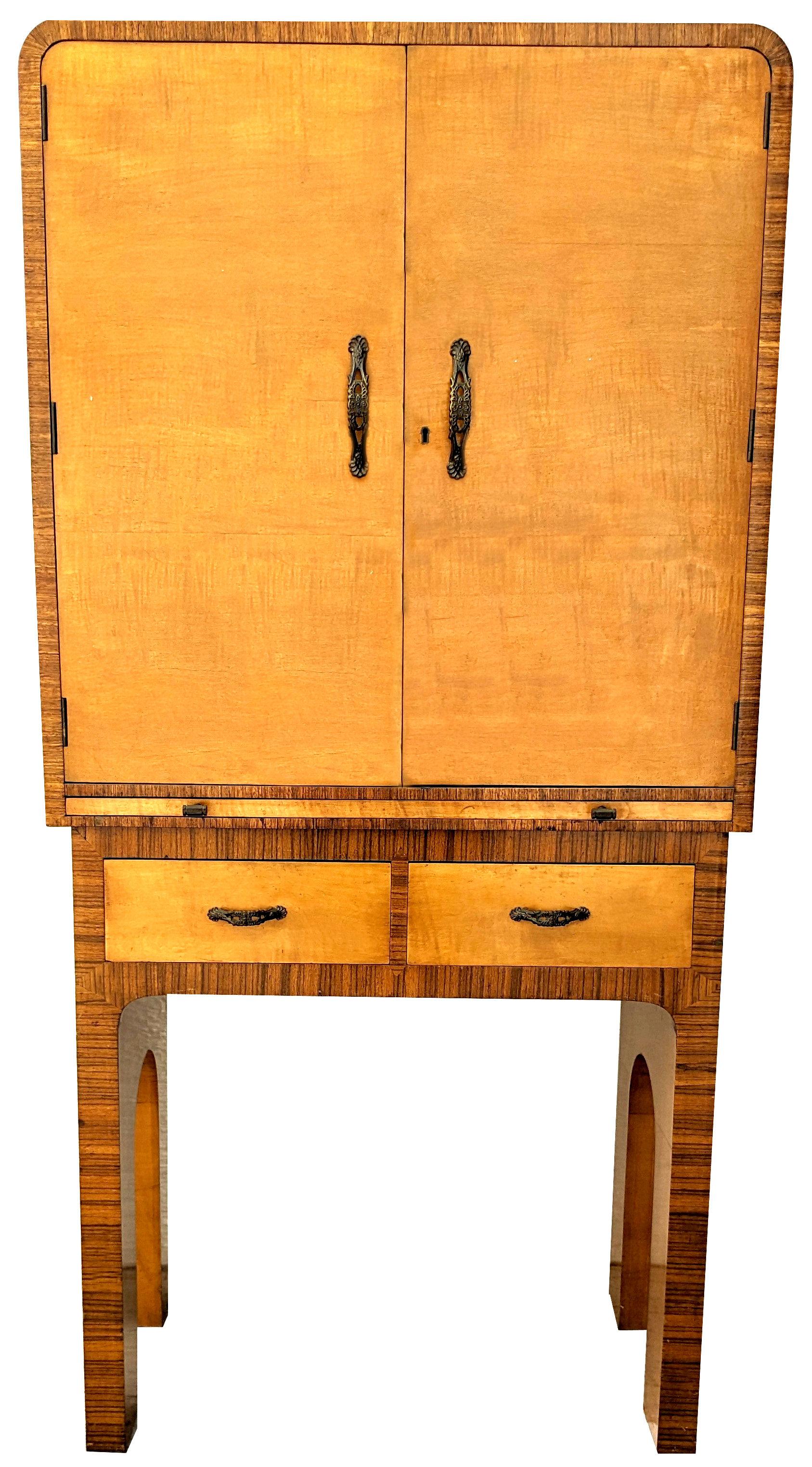 English Art Deco Satinwood High End Cocktail Cabinet By Epstein Brothers, c1930 For Sale