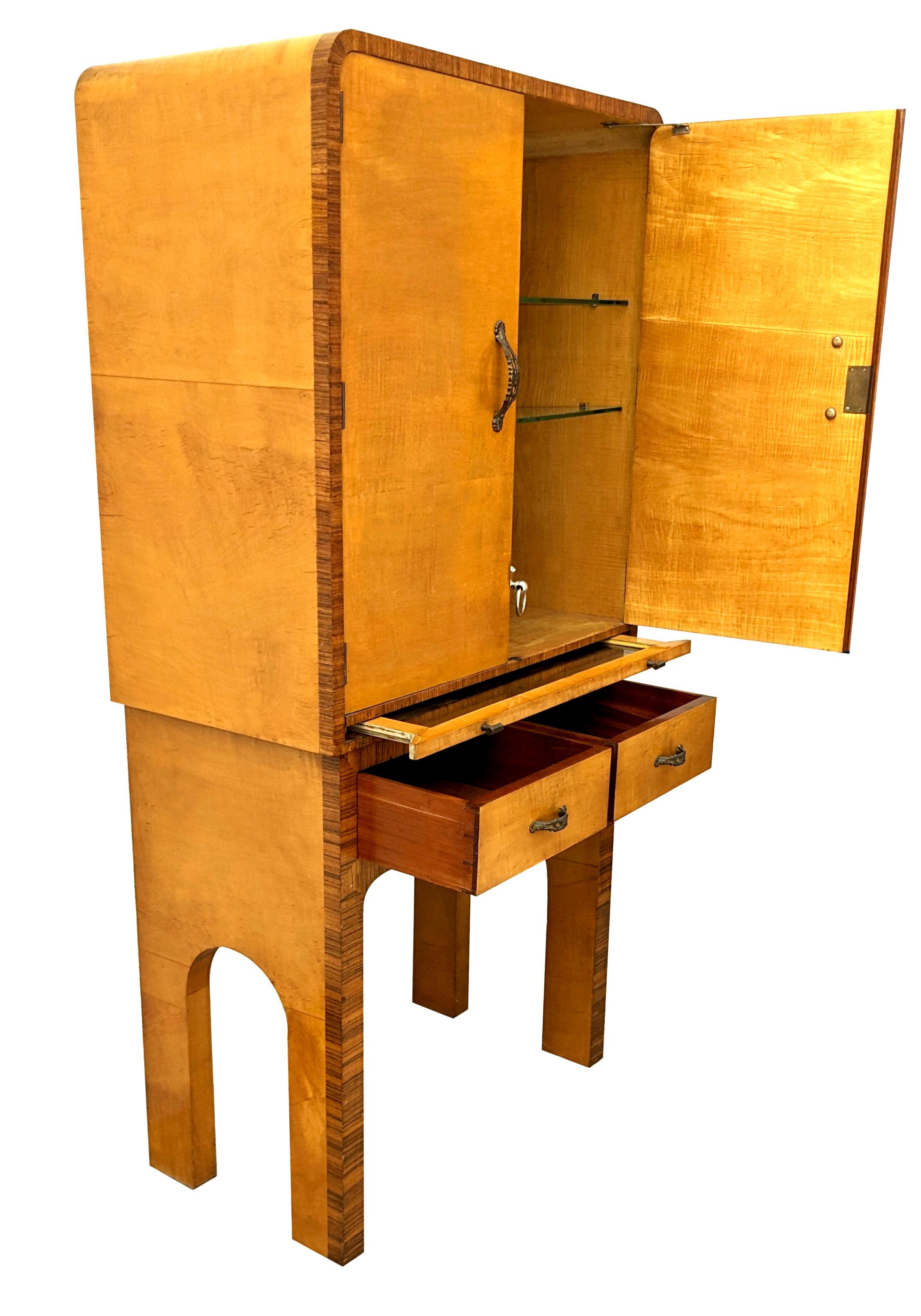 20th Century Art Deco Satinwood High End Cocktail Cabinet By Epstein Brothers, c1930 For Sale