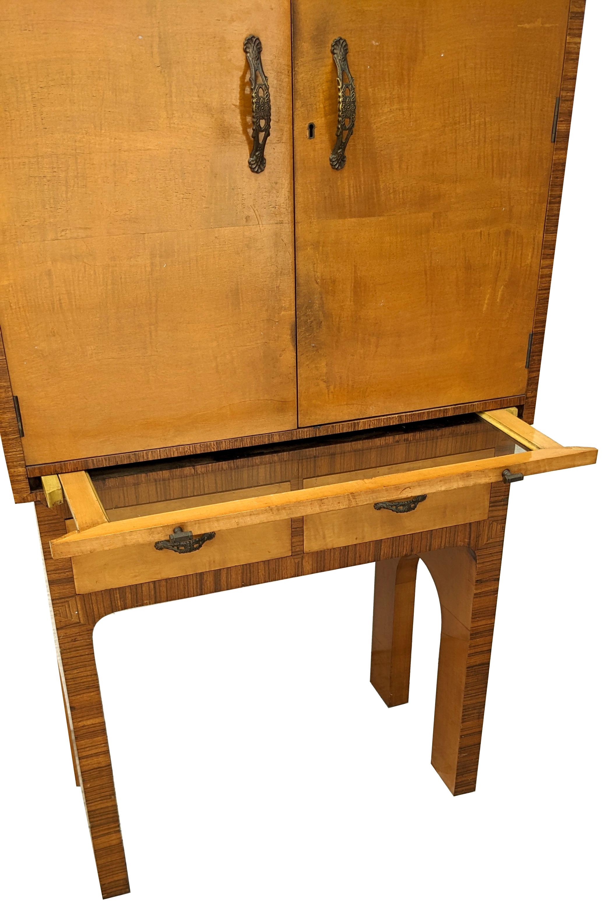 Brass Art Deco Satinwood High End Cocktail Cabinet By Epstein Brothers, c1930 For Sale