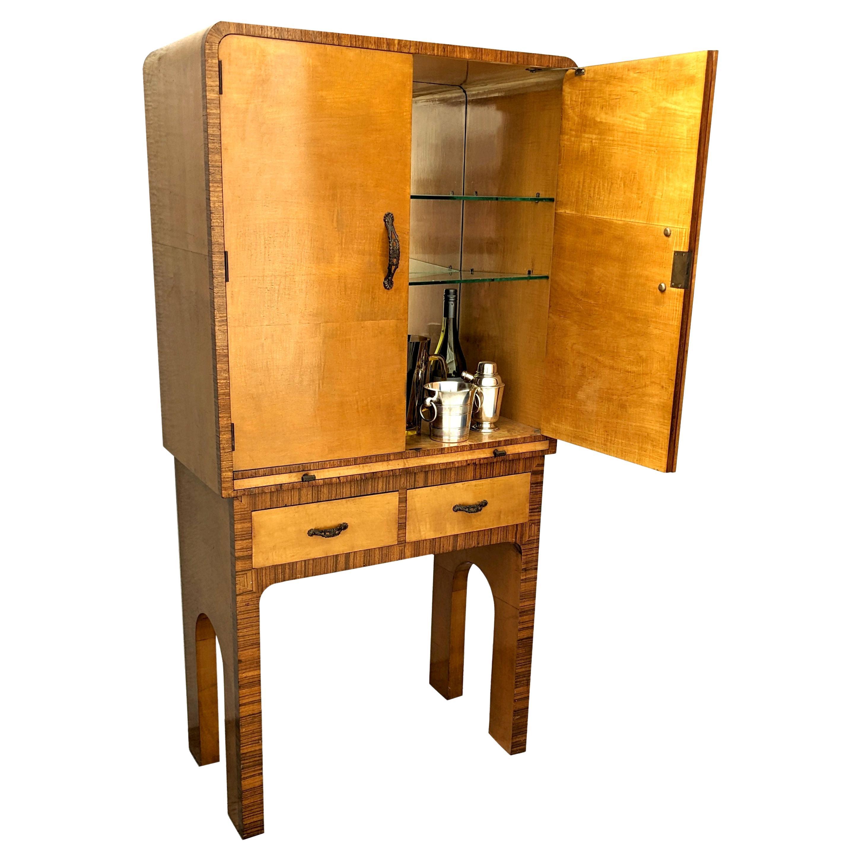 Art Deco Satinwood High End Cocktail Cabinet By Epstein Brothers, c1930 For Sale