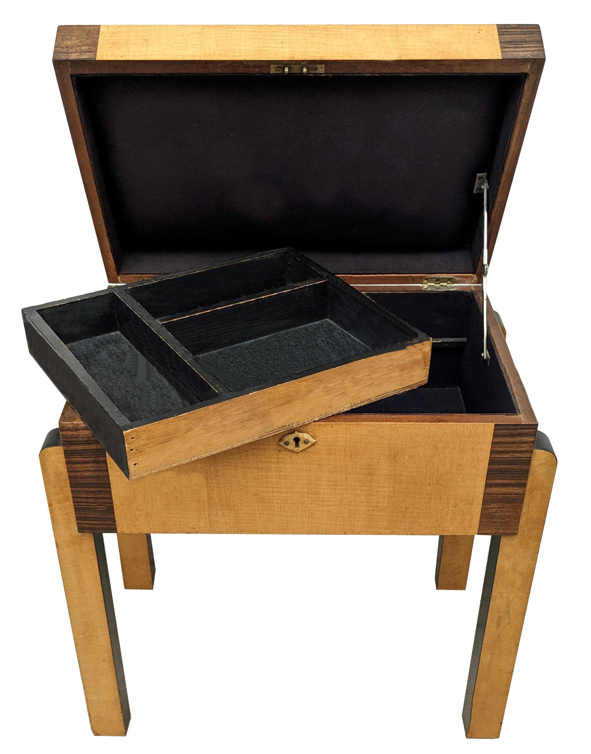 20th Century Art Deco Satinwood & Walnut Work Box Table, English, c1930 For Sale