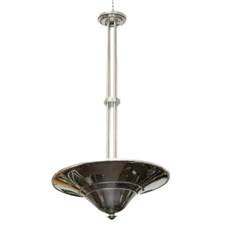 American Art Deco Saucer Ceiling Pendant Lamp, Pair For Sale