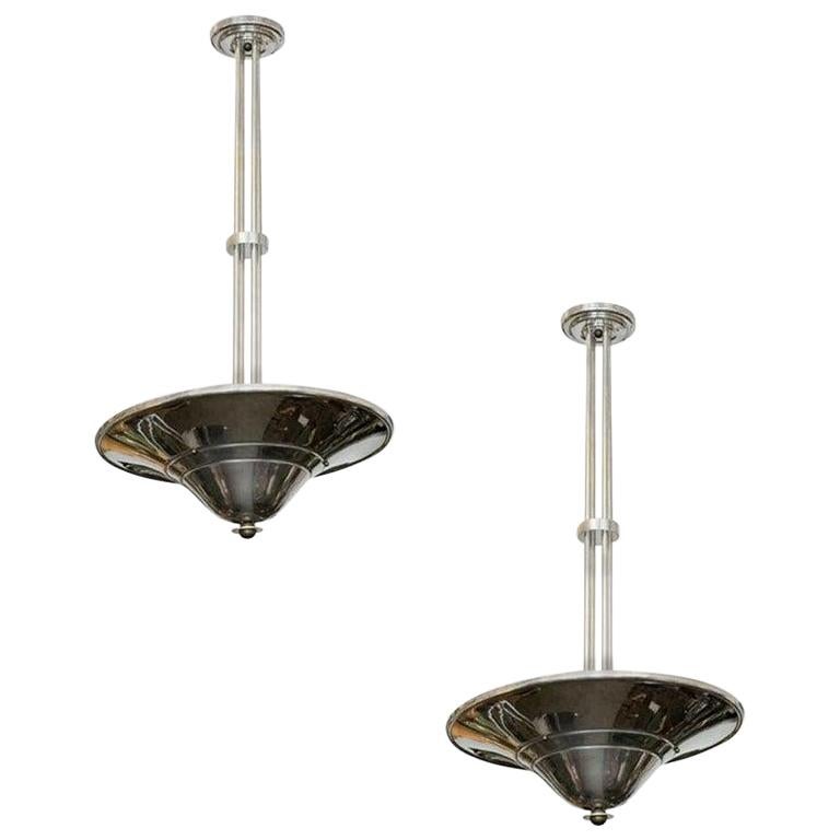 Art Deco Saucer Ceiling Pendant Lamp, Pair