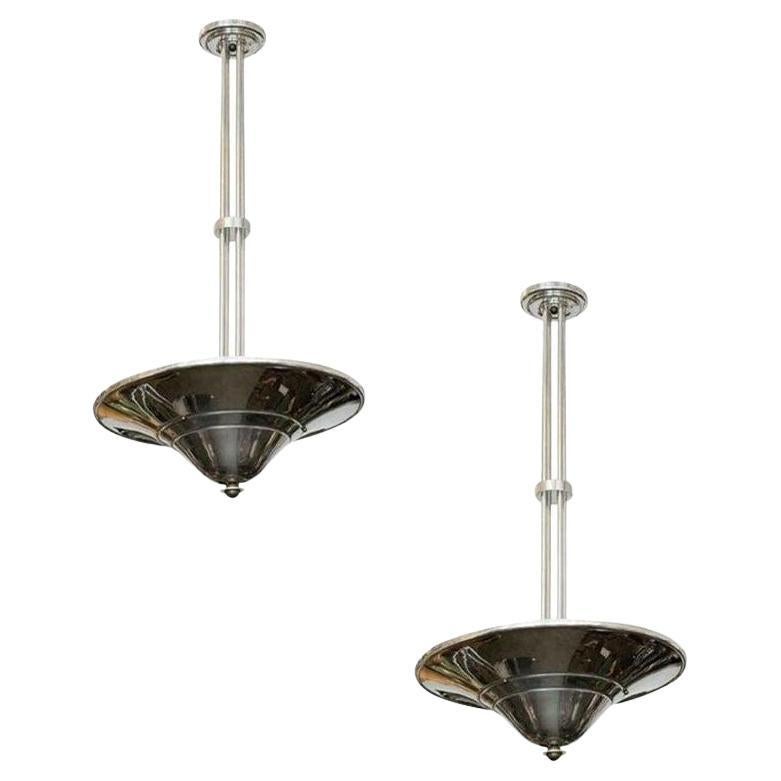 Art Deco Saucer Ceiling Pendant Lamp, Pair For Sale
