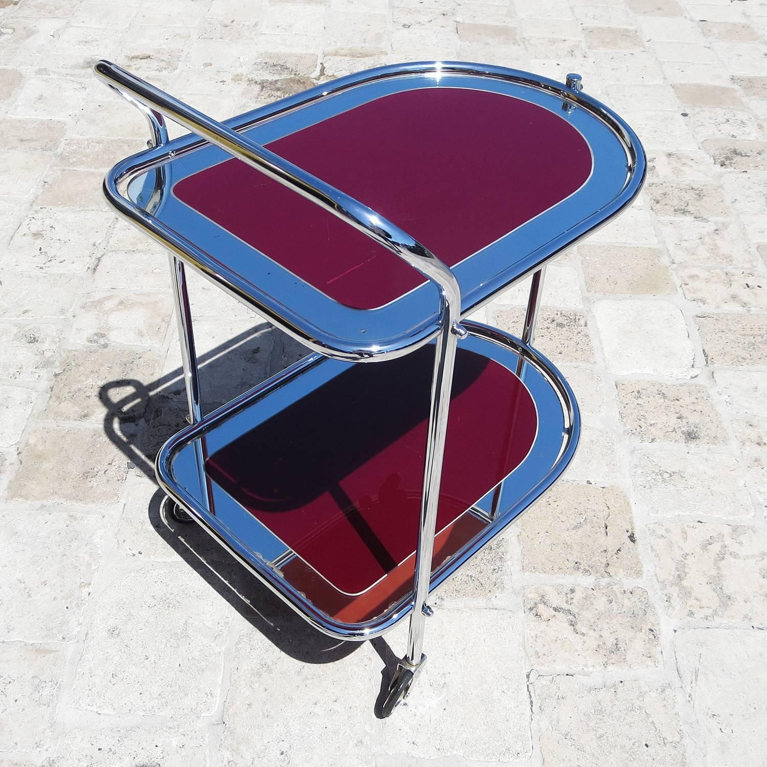 English Art Deco Savoy Cocktail Trolley Cart in Re-Chromed Metal