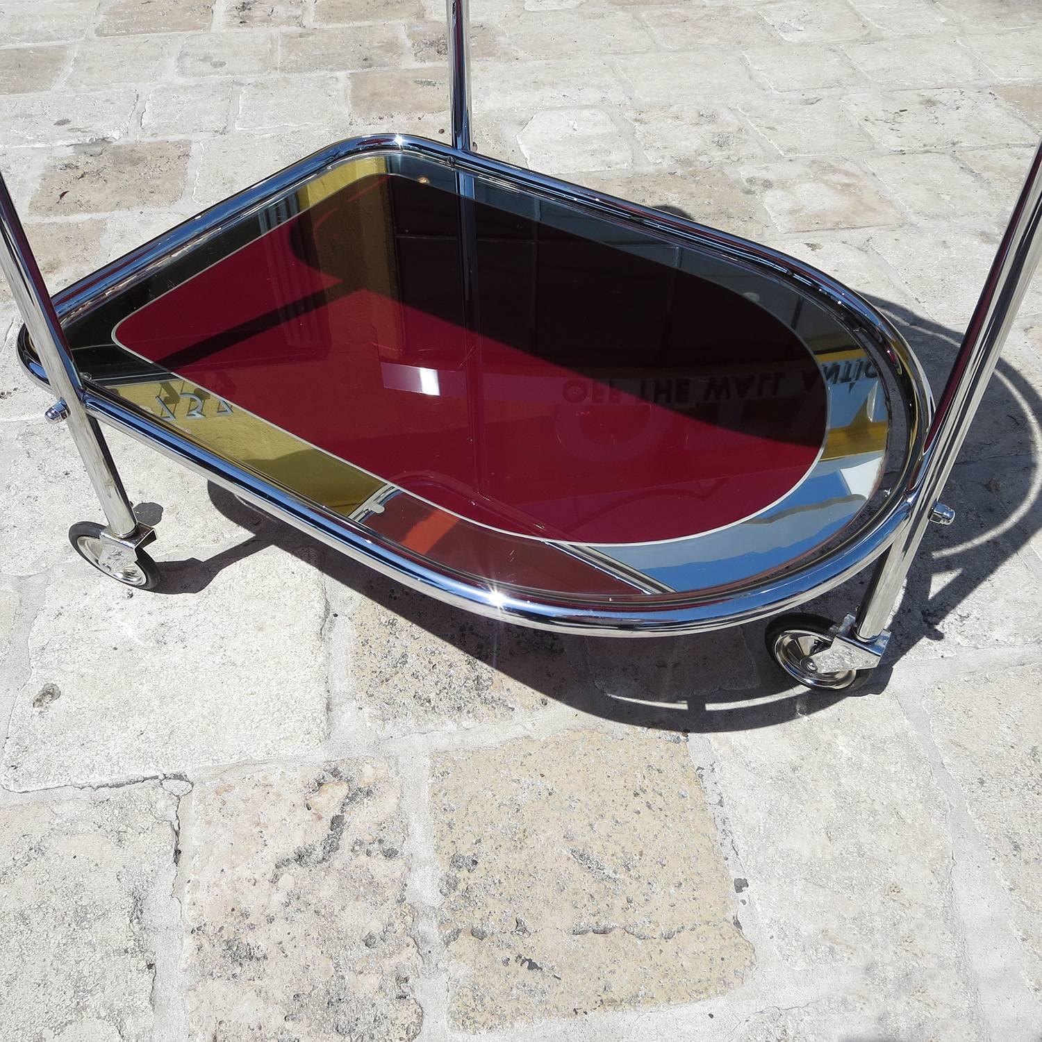 Painted Art Deco Savoy Cocktail Trolley Cart in Re-Chromed Metal