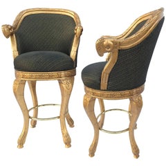 Art Deco Savoy Greek Key Rams Head Swivel Bar Stools