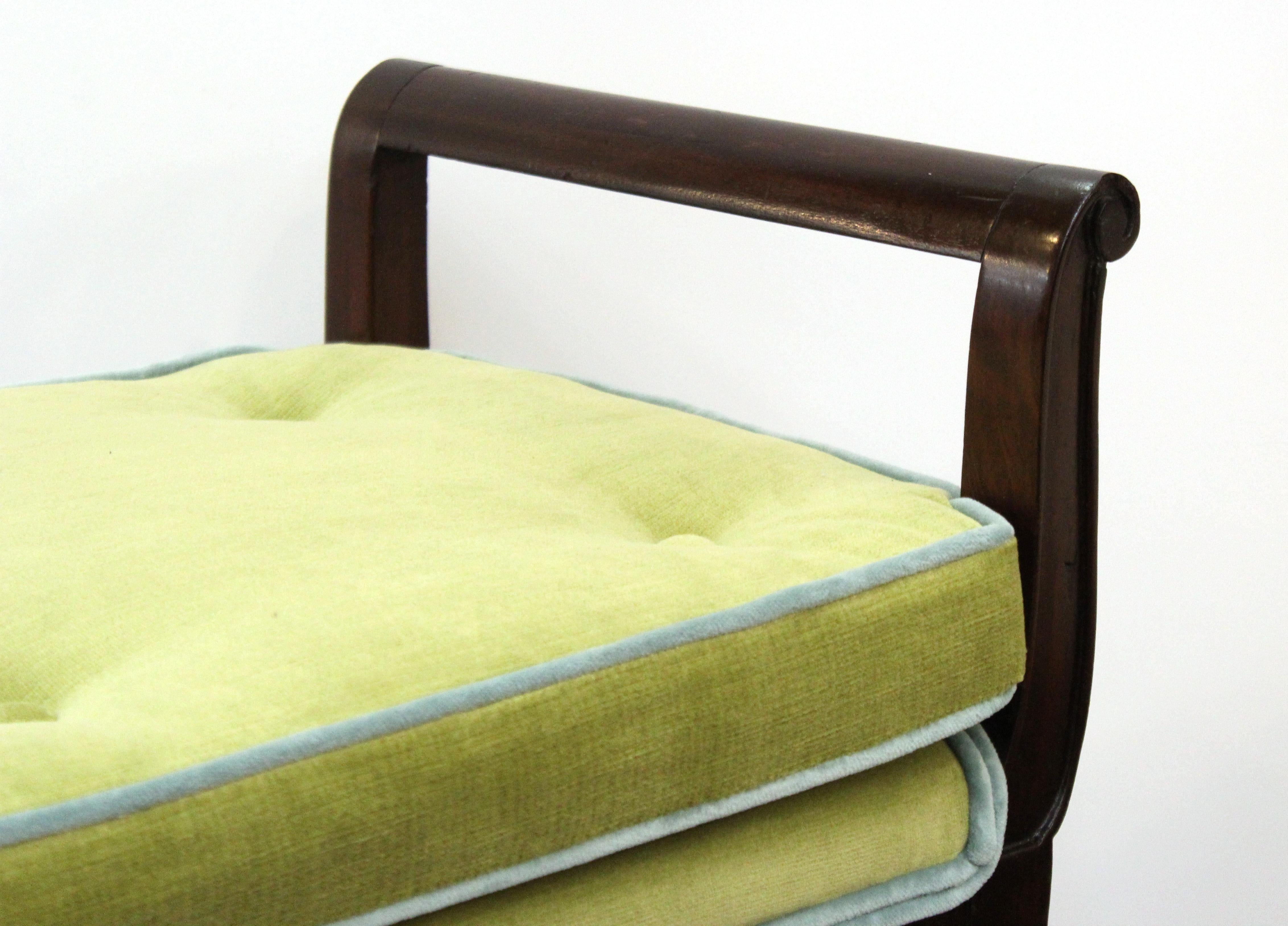Art Deco Scalloped Bench in Mahogany with Velvet Cushion 3