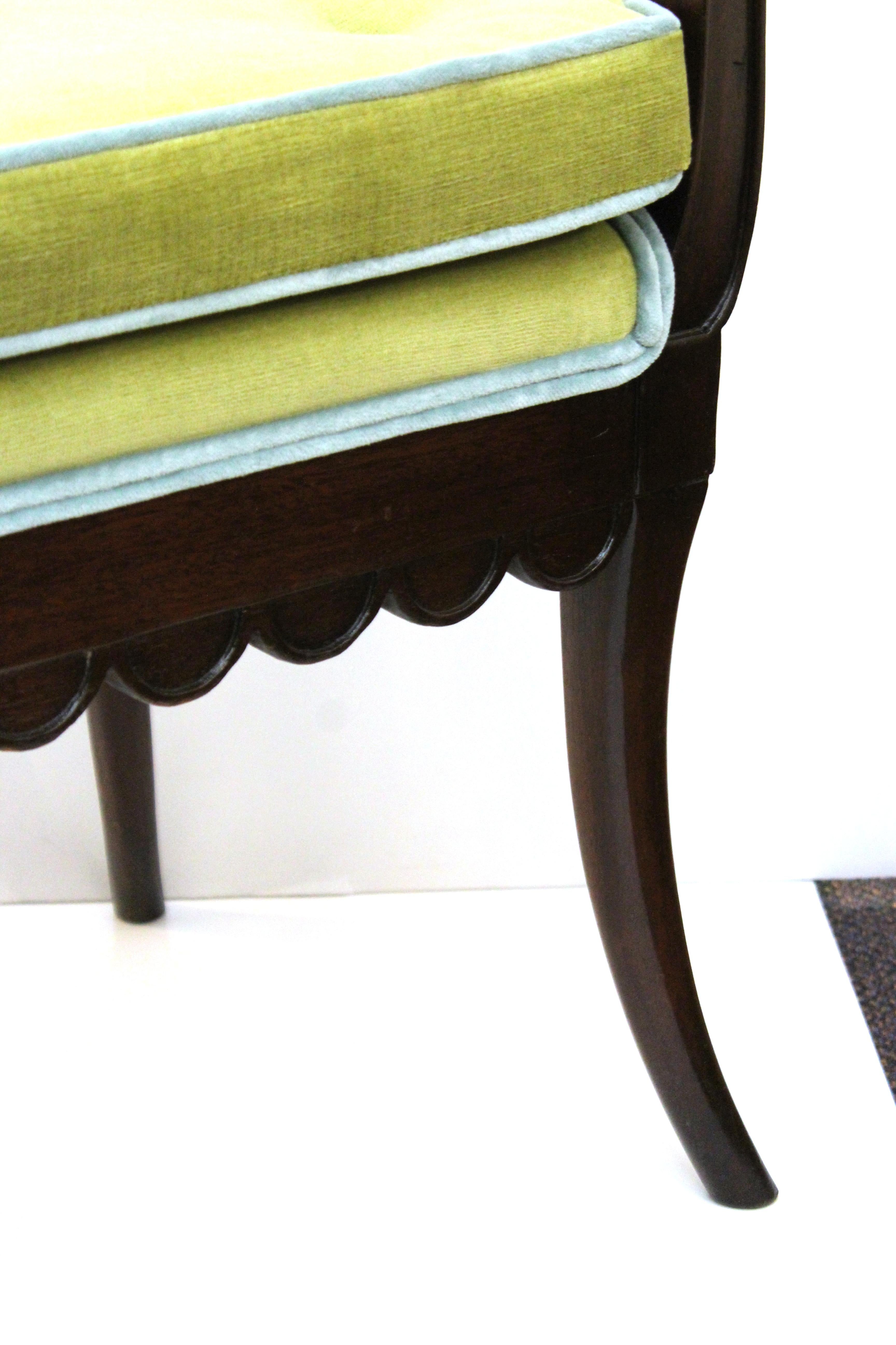 Art Deco Scalloped Bench in Mahogany with Velvet Cushion 4