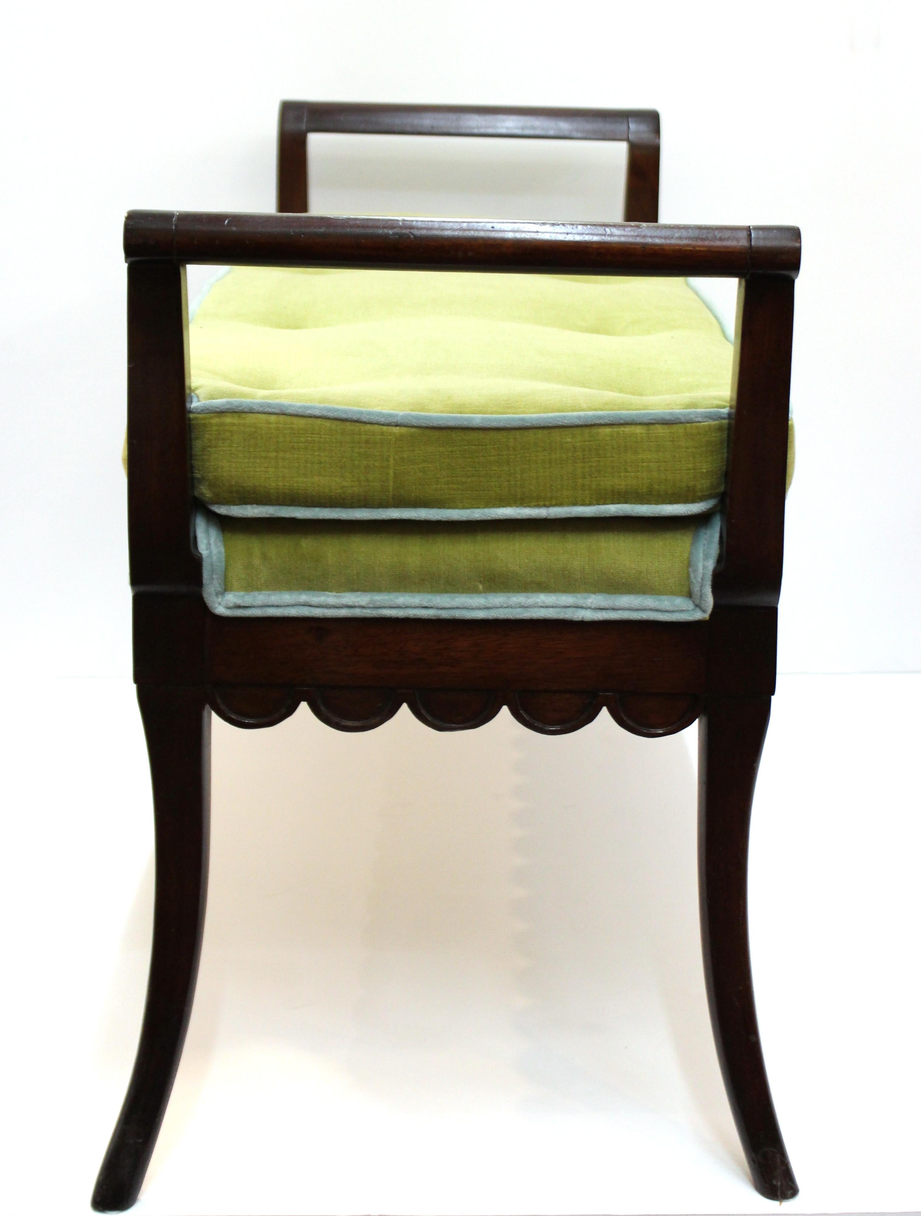 Art Deco Scalloped Bench in Mahogany with Velvet Cushion 1