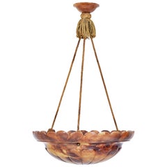 Art Deco Scalloped Edge Alabaster Chandelier