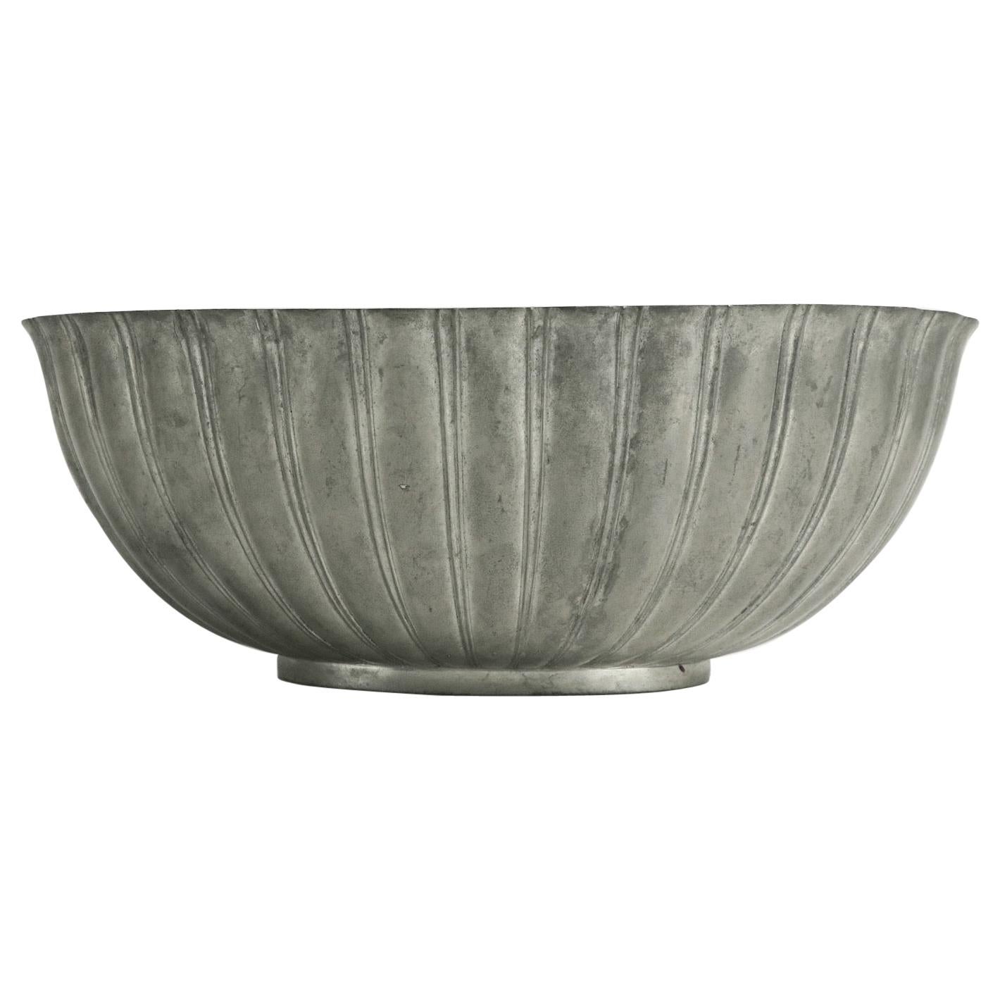Art Deco Scalloped Edge Pewter Bowl by Just Andersen, Made in Denmark