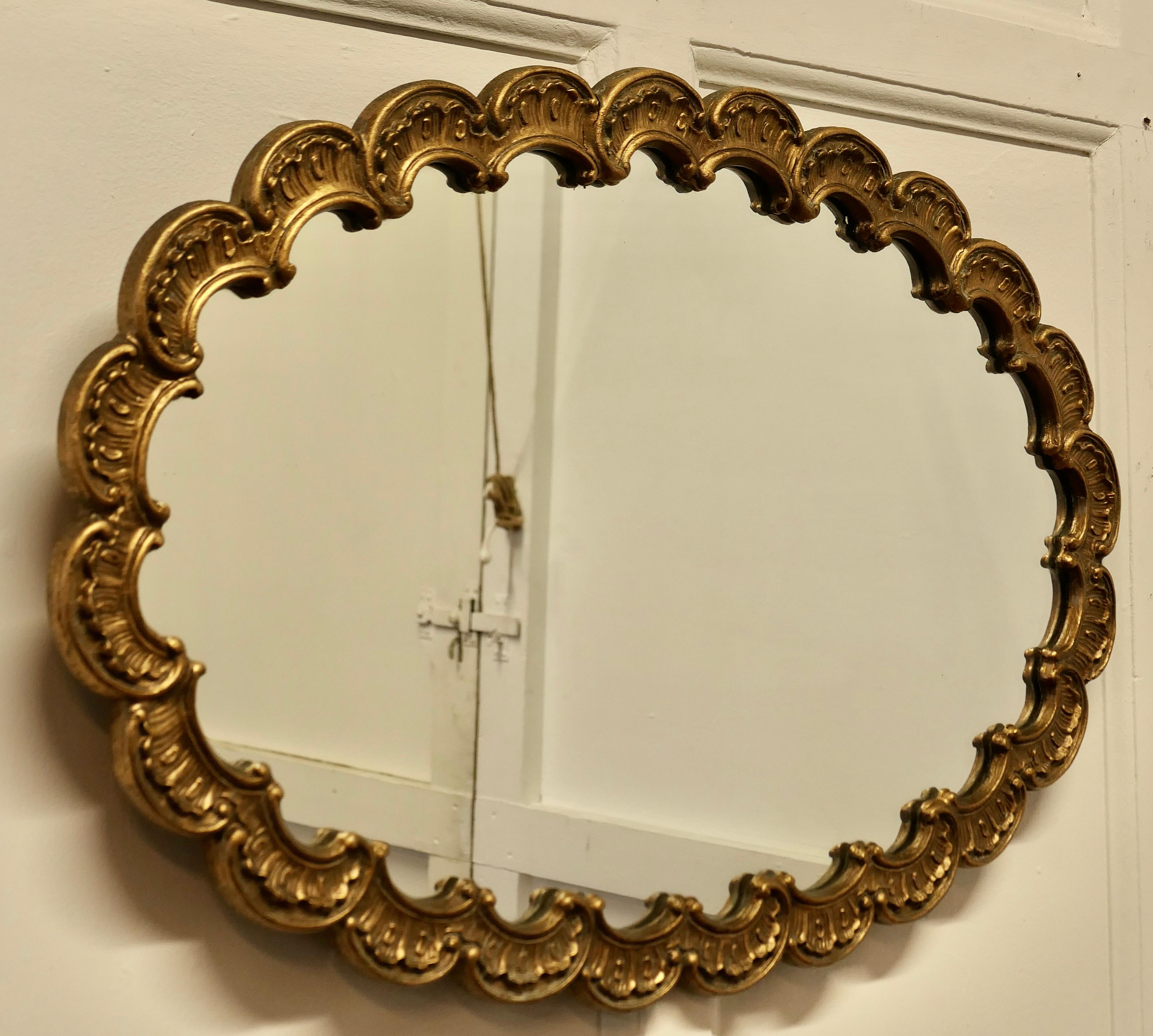 Early 20th Century Art Deco Scalloped  Oval Mirror