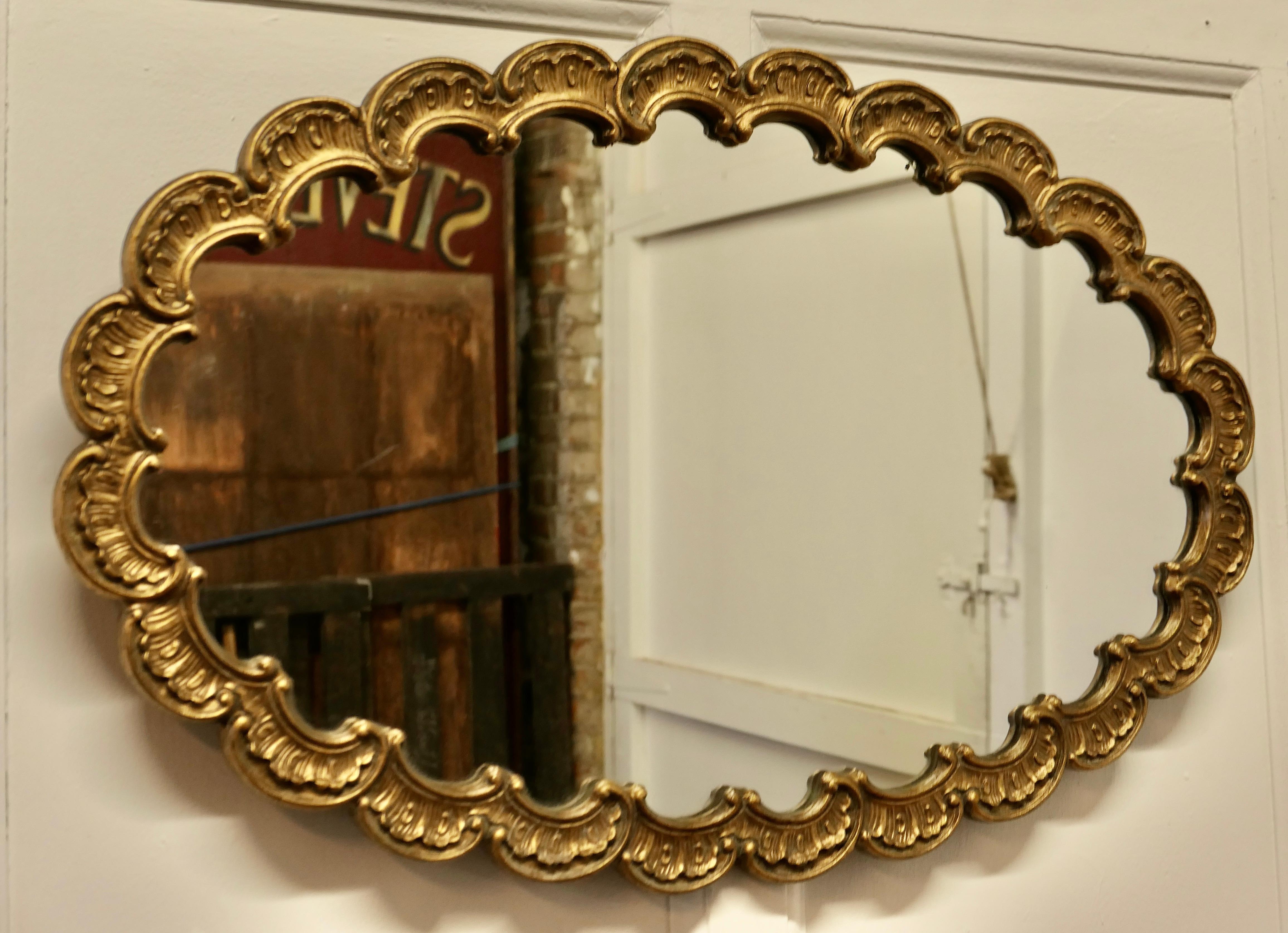 Giltwood Art Deco Scalloped  Oval Mirror