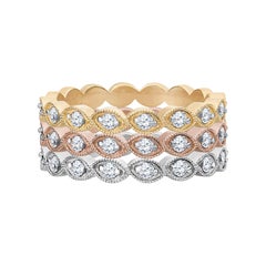 Art Deco Style Scalloped Stackable Rings in 14 Karat Solid Gold with Diamonds