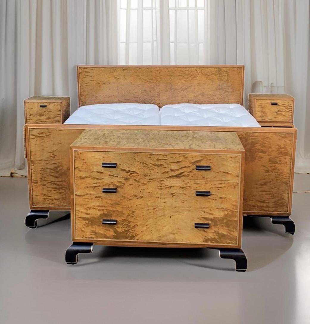 Art Deco Scandinavian bedroom suite with super king bed, chest , nightstands In Good Condition For Sale In Barnstaple, GB
