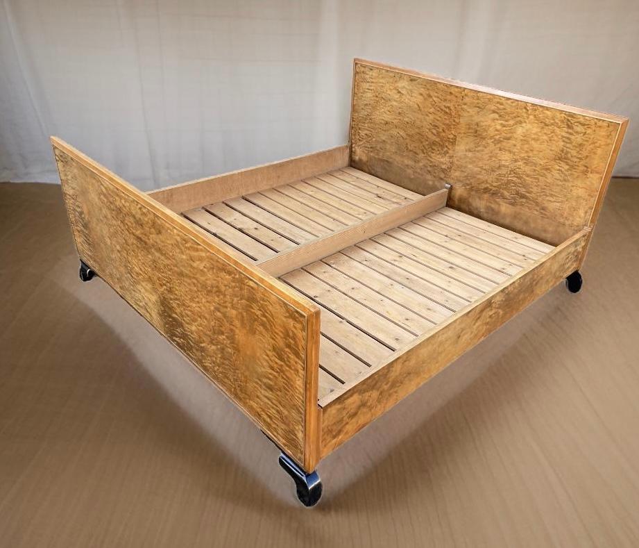 Satinwood Art Deco Scandinavian bedroom suite with super king bed, chest , nightstands For Sale