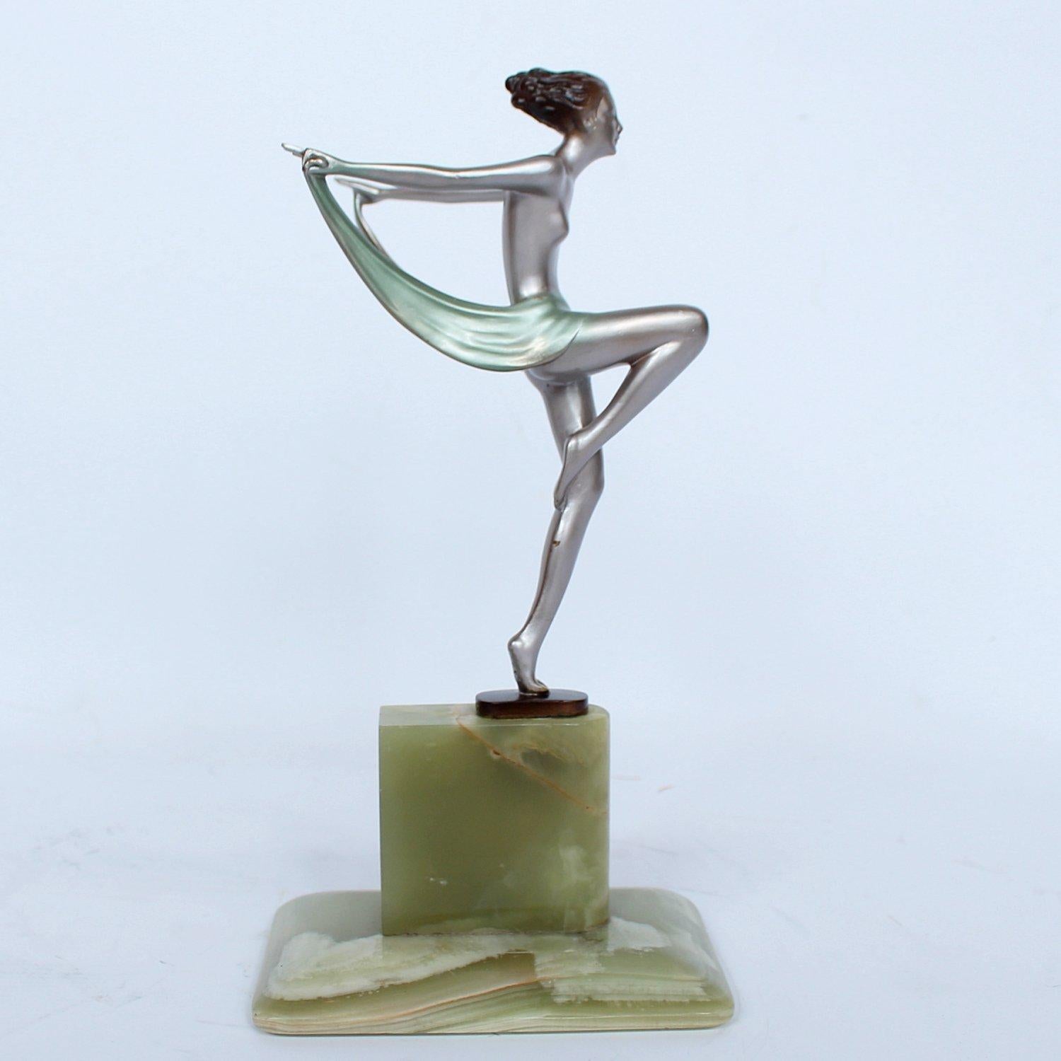Silvered Art Deco Scarf Dancer by Jozef Lorenzl