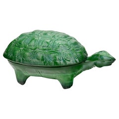 Art Deco Schlevogt & Hoffmann Malachite Glass Turtle Tortoise Trinket Dish Box