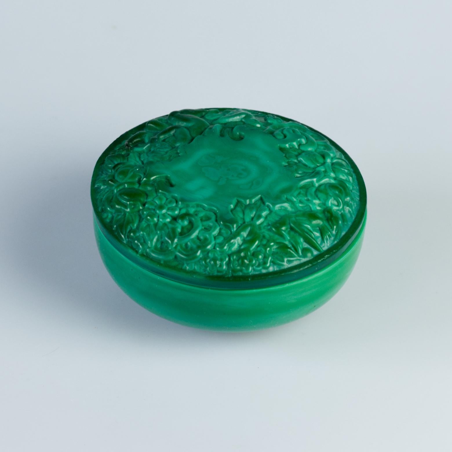 Caja de Baratijas de Cristal de Malaquita Schlevogt Ingrid Art Decó, Años 30 en venta 3