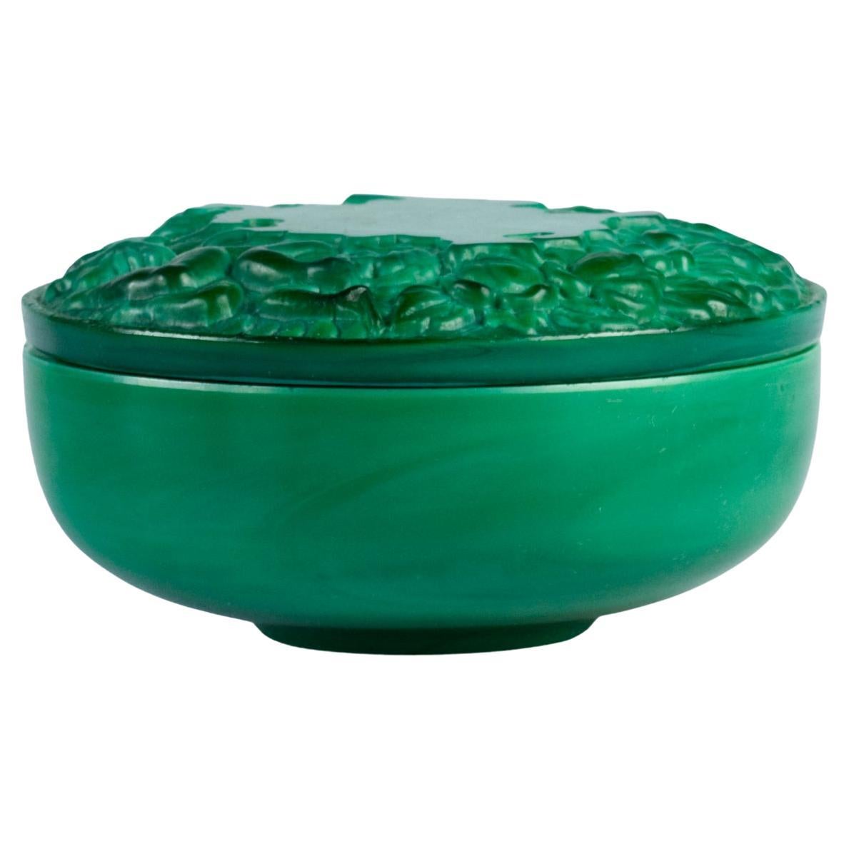 Caja de Baratijas de Cristal de Malaquita Schlevogt Ingrid Art Decó, Años 30