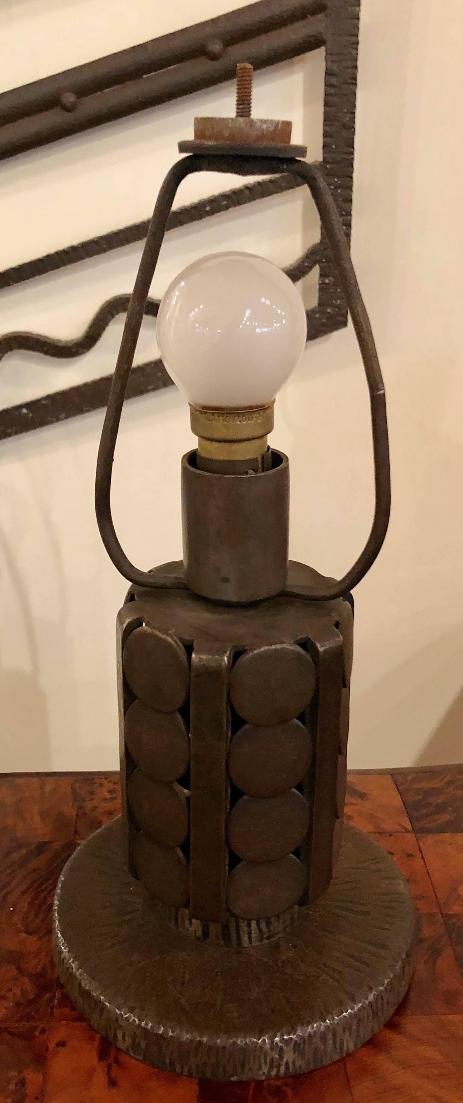 Art Deco Schneider Katona Iron Table Lamp In Excellent Condition In Oakland, CA
