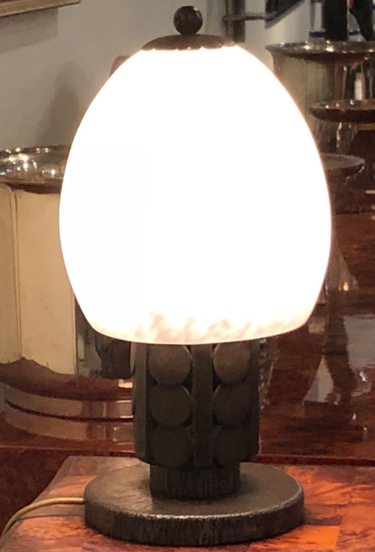 Art Deco Schneider Katona Iron Table Lamp In Excellent Condition For Sale In Oakland, CA