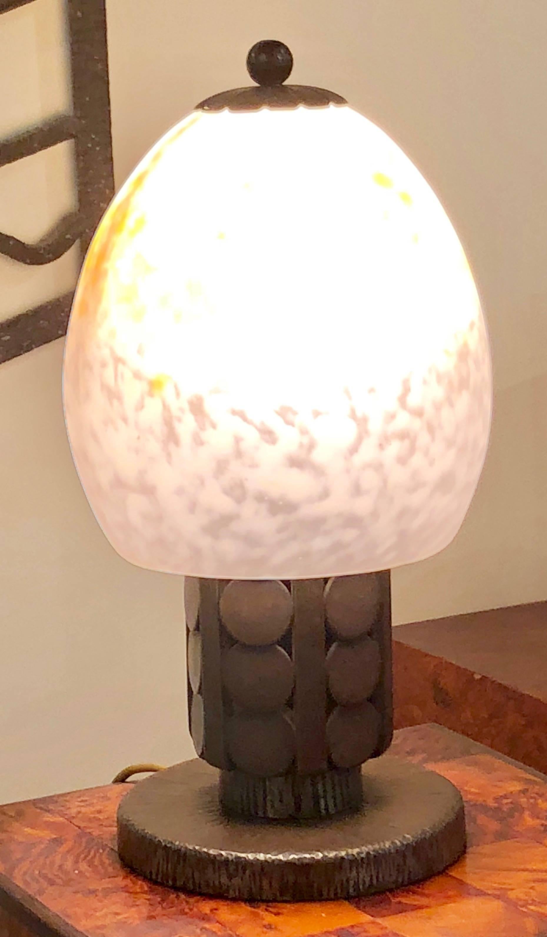 Glass Art Deco Schneider Katona Iron Table Lamp