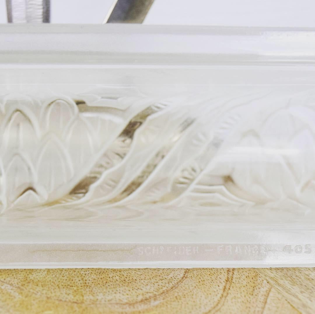 French Art Deco Schneider Lamp in Clear Frosted Glass from France, 1920s