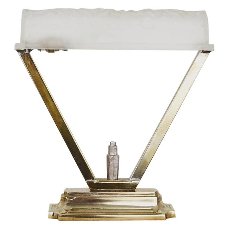 Art Deco Schneider Lamp in Clear Frosted Glass from France, 1920s For Sale