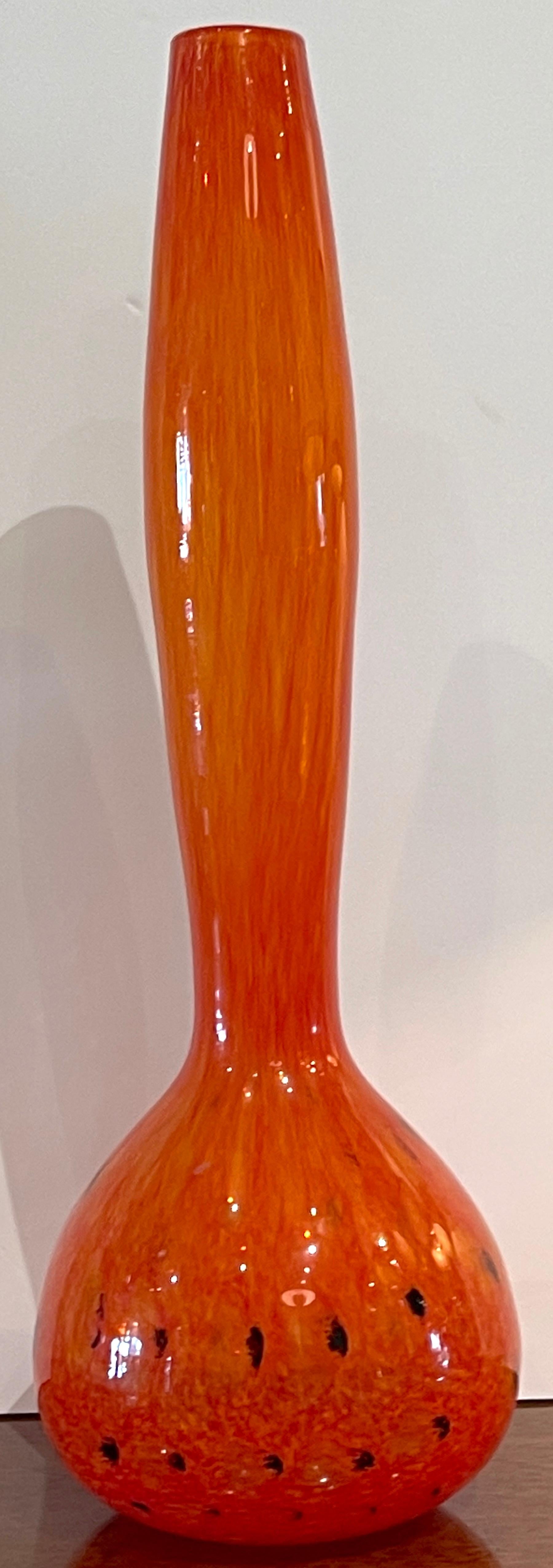 Art Deco Schneider Orange & Black 'Leopard' Art Glass Motif Tapered Vase For Sale 4