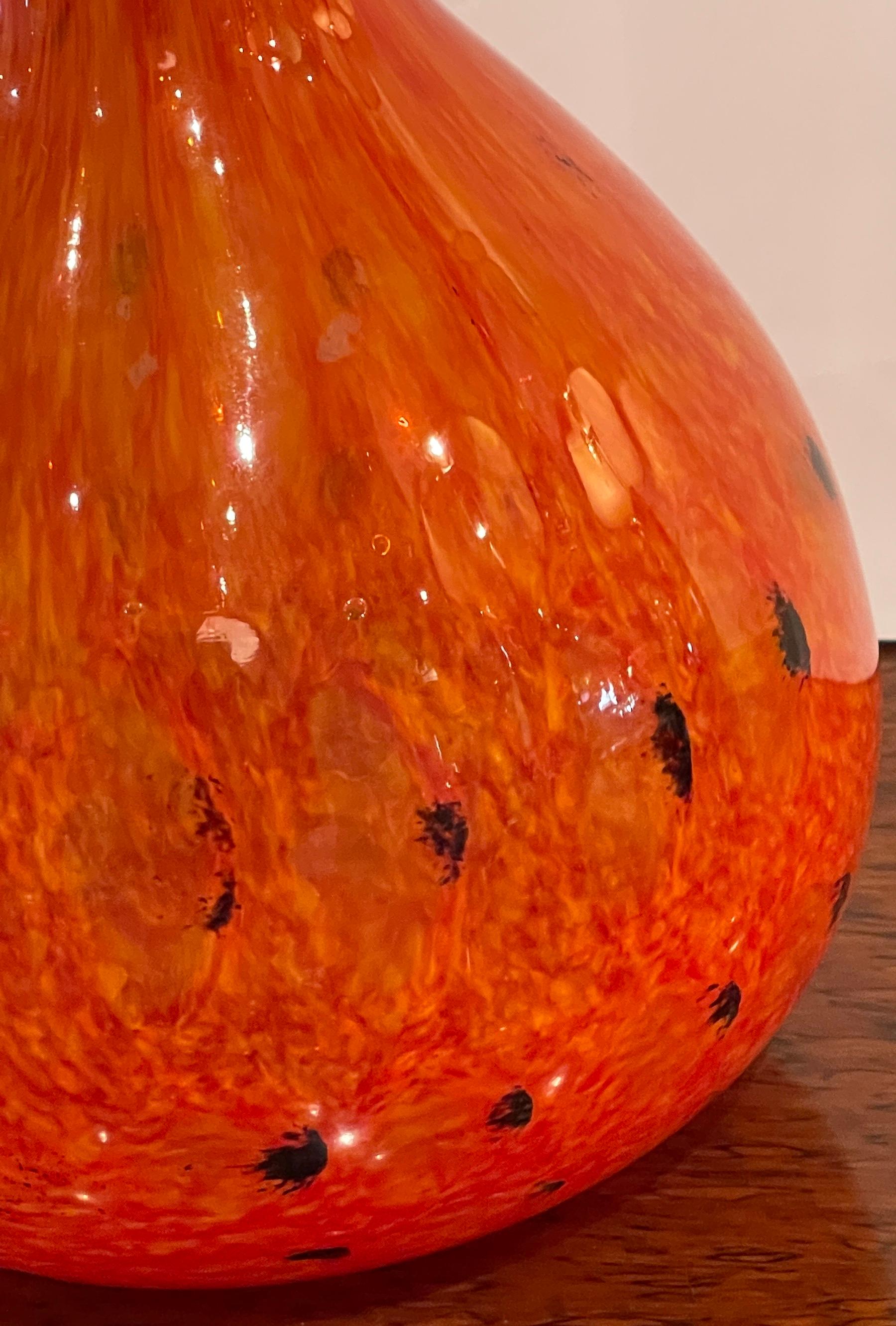 French Art Deco Schneider Orange & Black 'Leopard' Art Glass Motif Tapered Vase For Sale