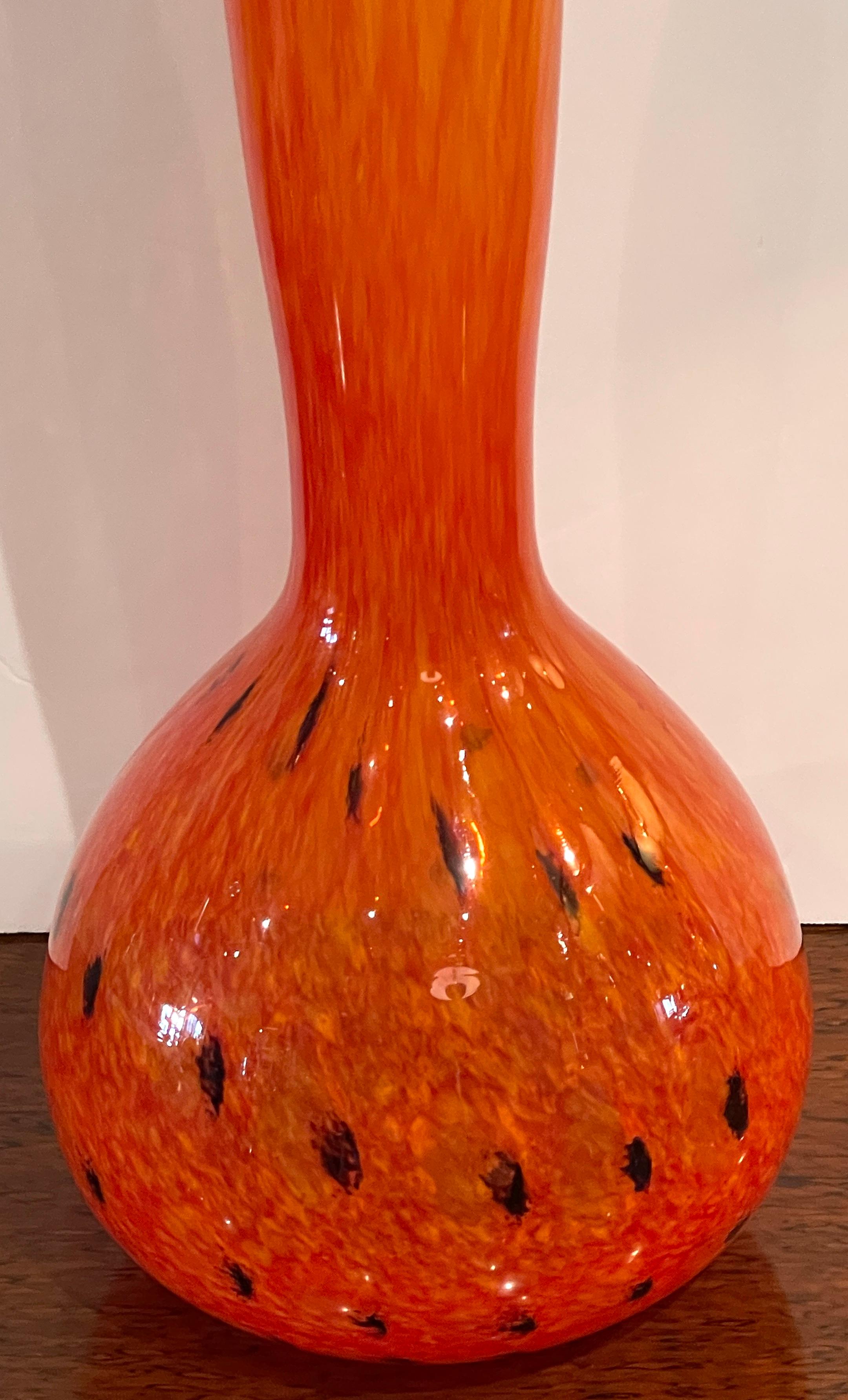 20th Century Art Deco Schneider Orange & Black 'Leopard' Art Glass Motif Tapered Vase For Sale