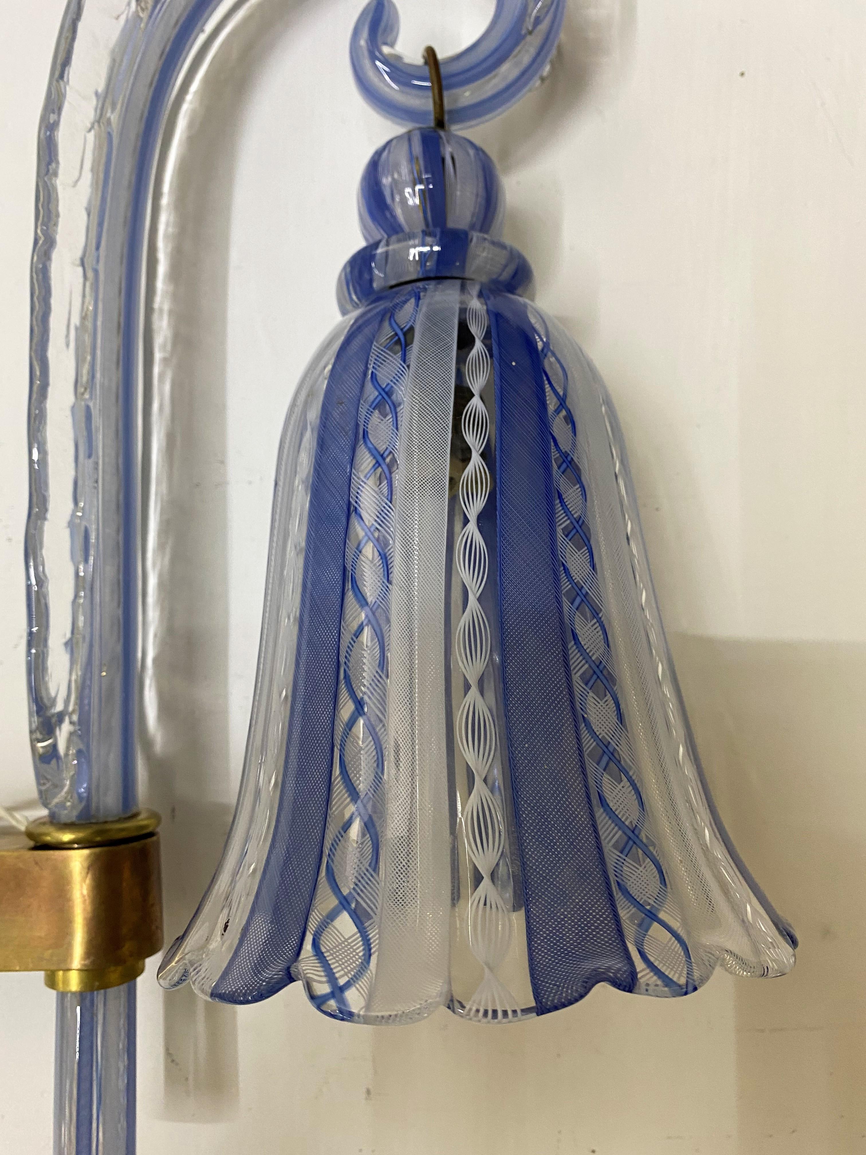 Brass Art Deco Sconce in Murano Glass in Zanfirico Technique, Italy, circa 1930-40
