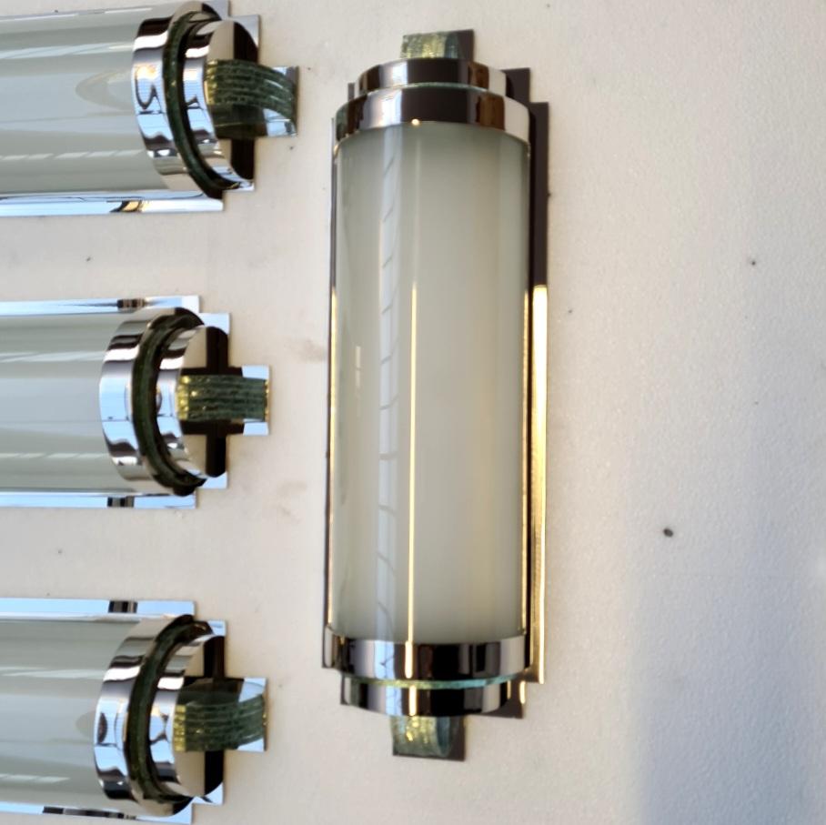 Brass Art Deco Sconce with Nickel Finish and Glass 'Modernist' For Sale