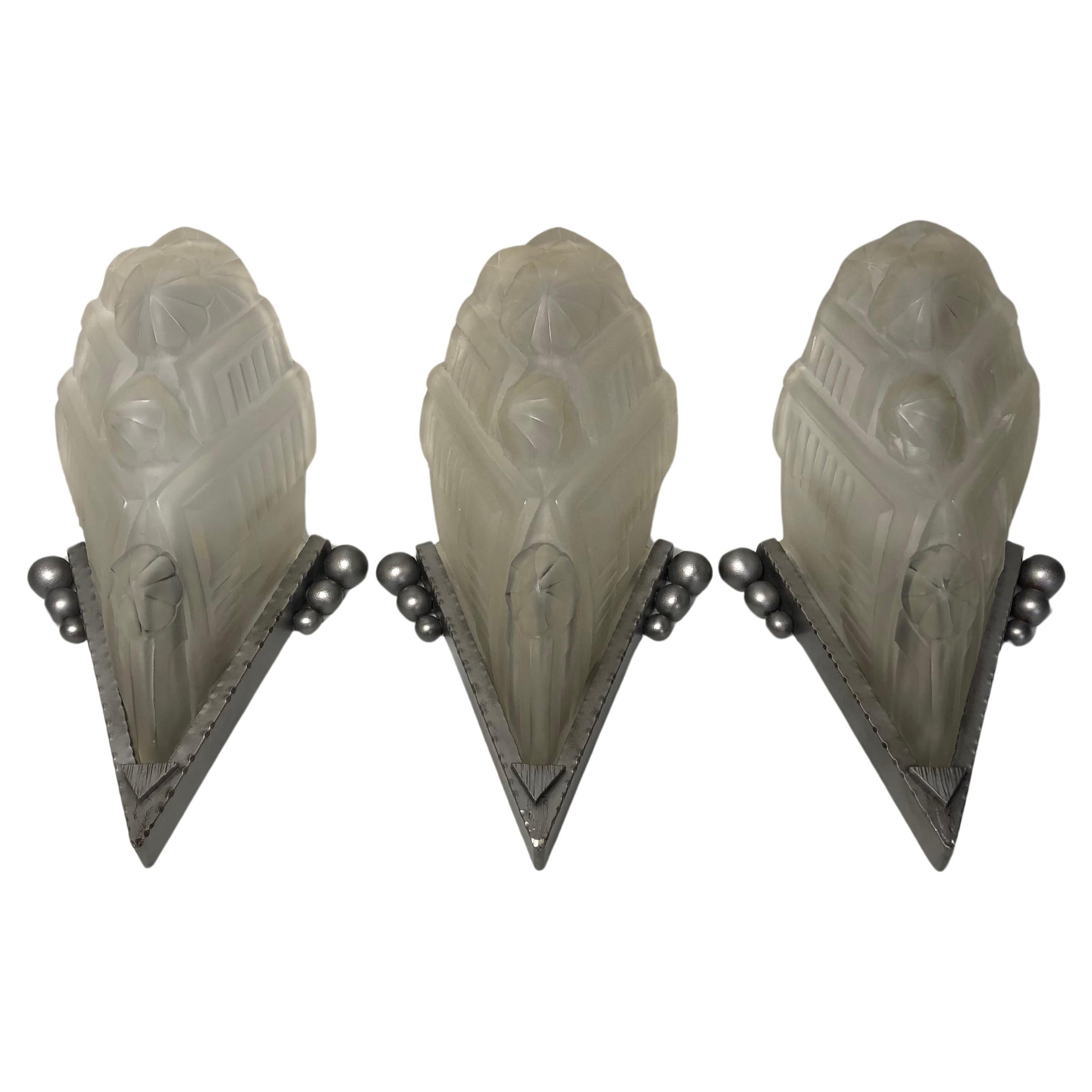 Art Deco Sconces Attributed to F. Hubens For Sale