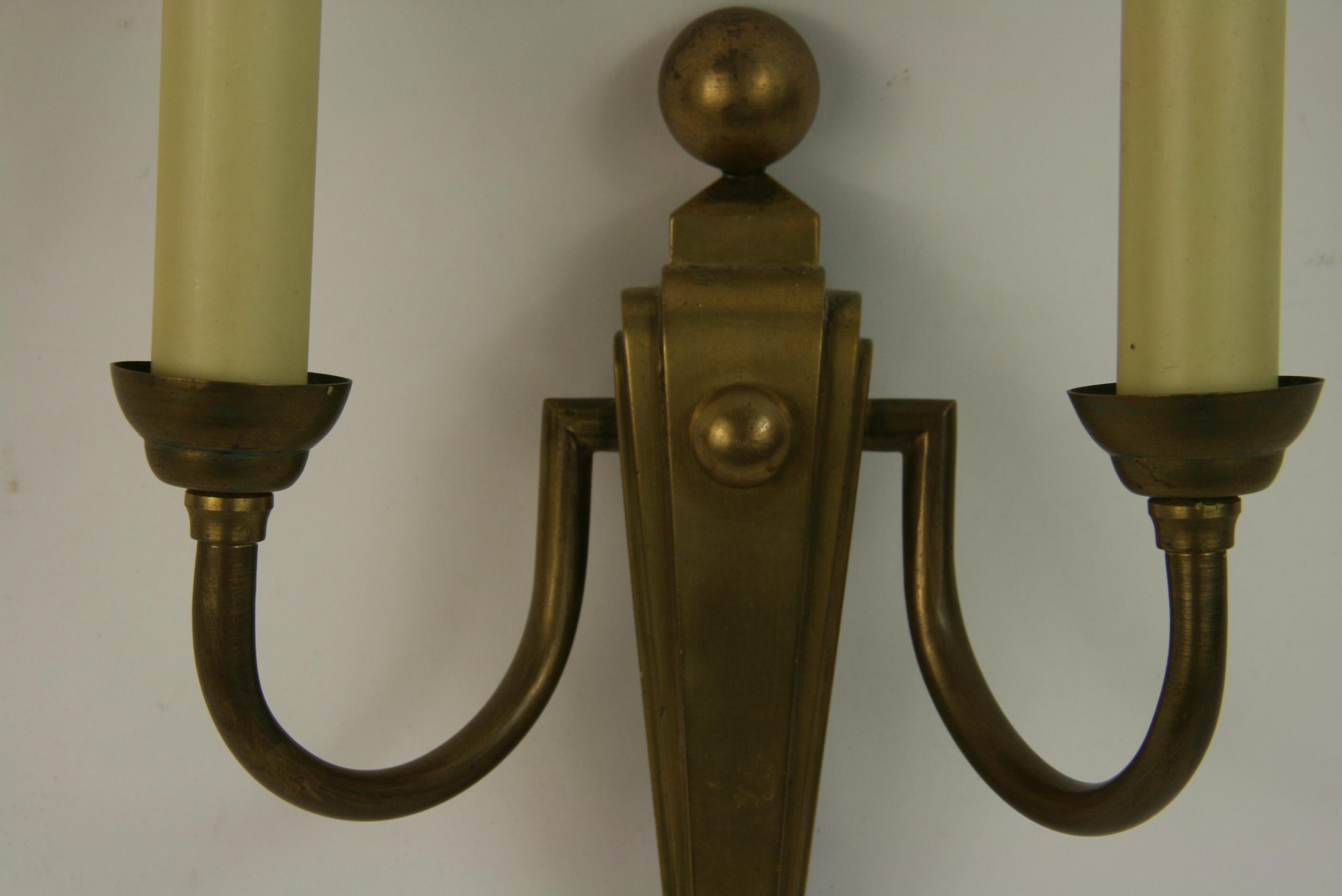 3-178 pair of French Art Deco 2 light sconces
Take 2 candelabra based bulbs rewired for US.