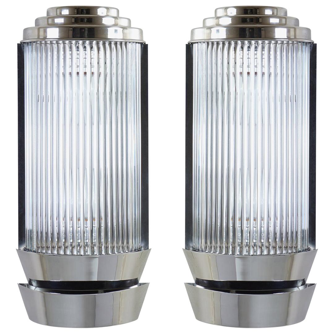 Art Deco Sconces in Glass and Nickel by Petitot