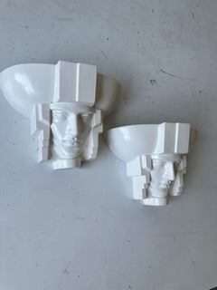 Paar Art-Déco-Wandleuchter aus Keramik von Saint Clement, um 1950