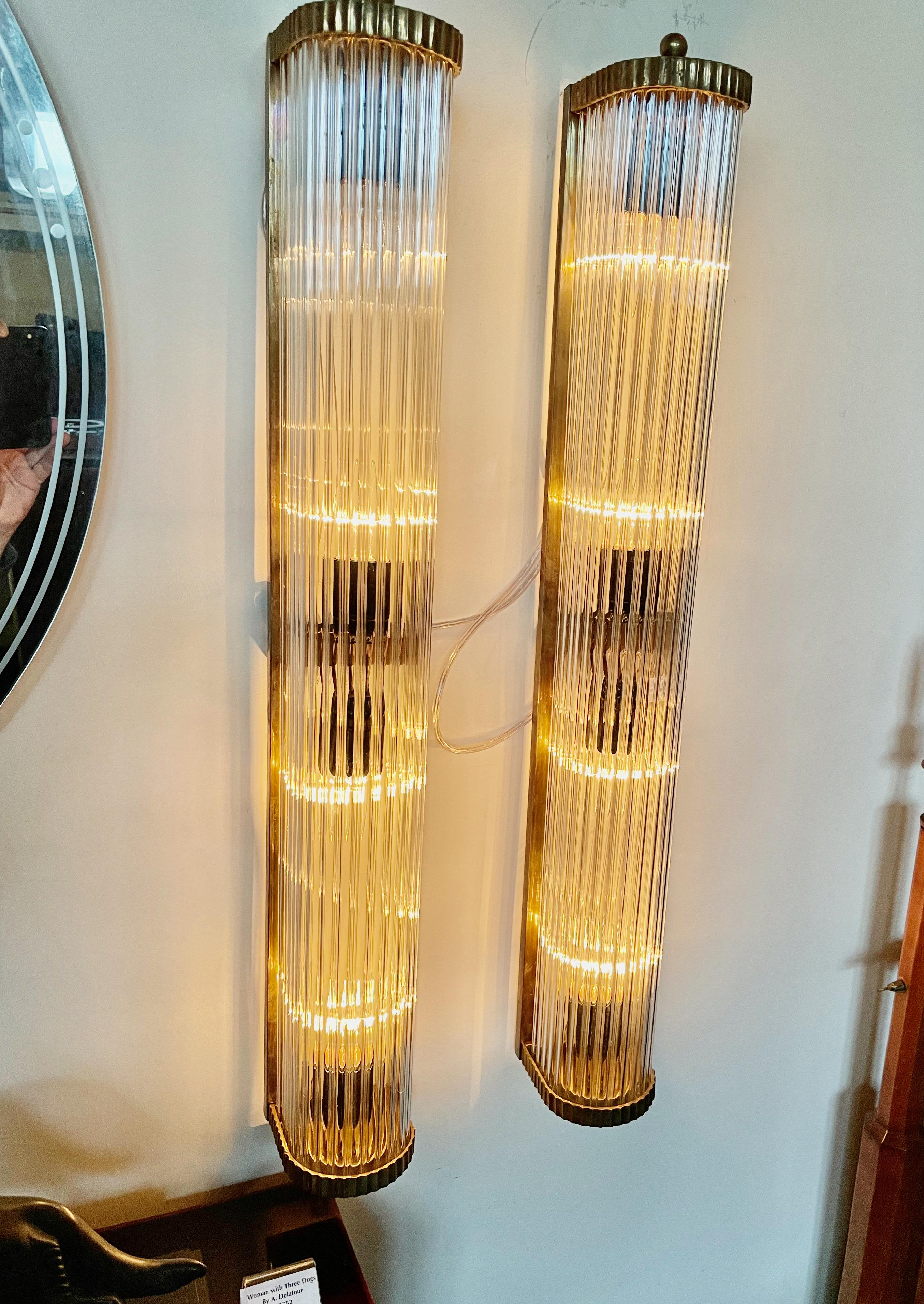 French Art Deco Sconces in the Style of Petito Ribbed Glass