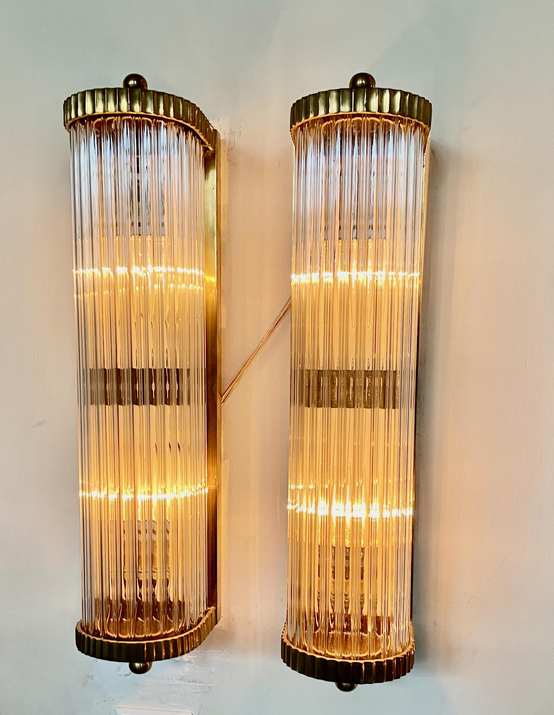 Metal Art Deco Sconces in the Style of Petito Ribbed Glass