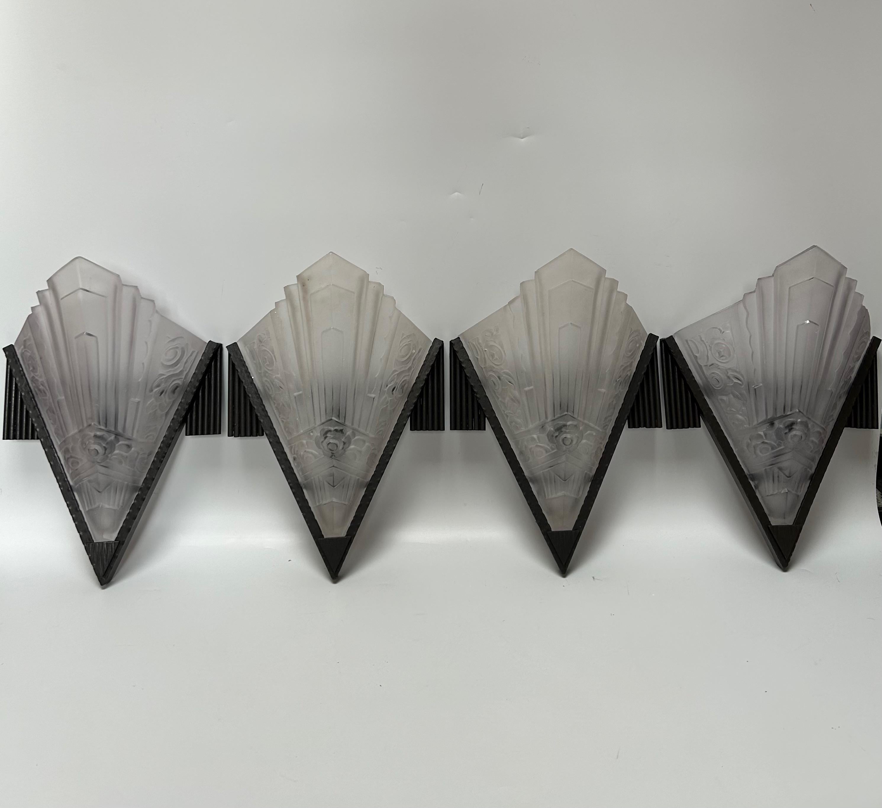 Art Deco Sconces Suite of 4 Signed SEVB For Sale 6