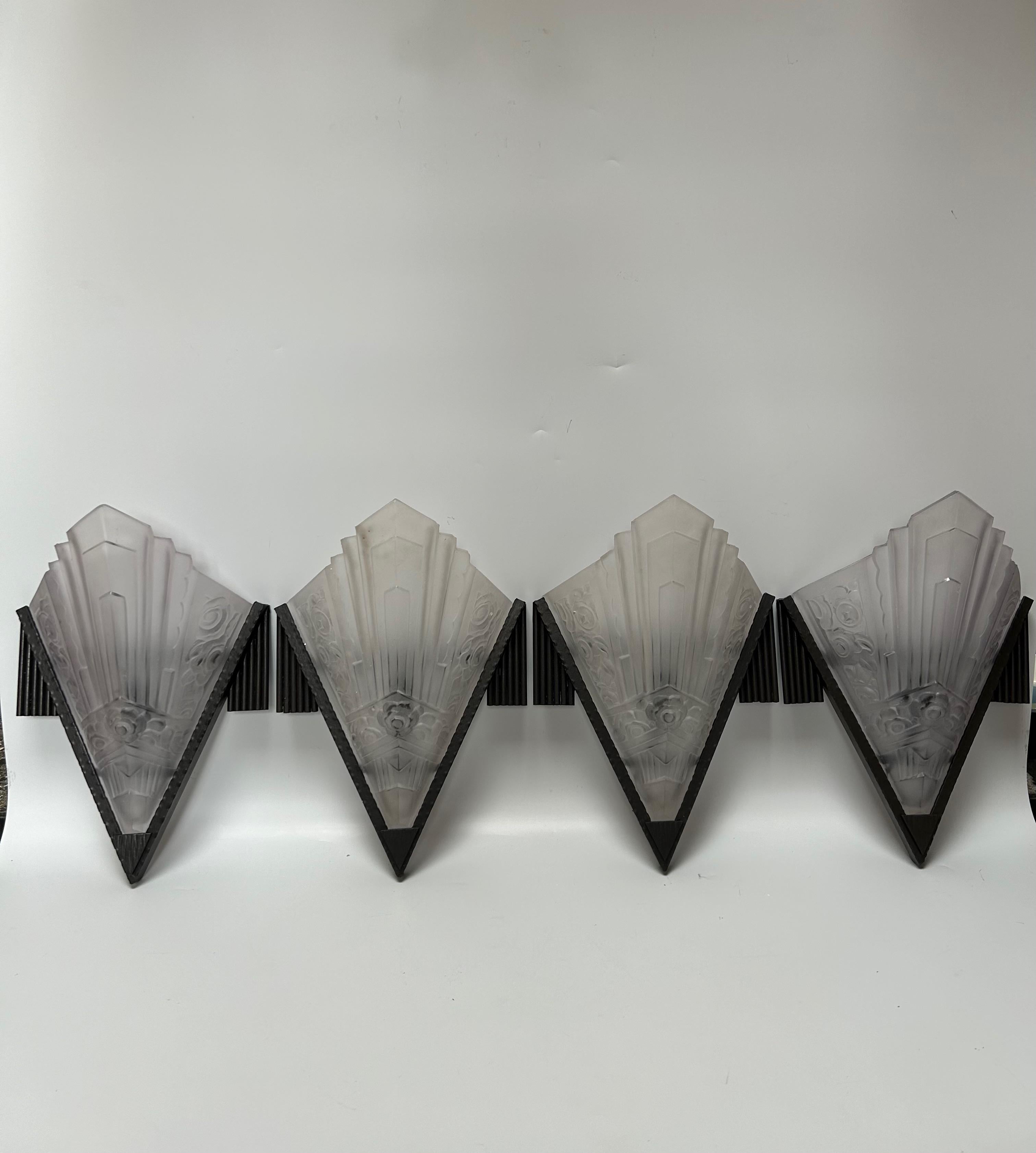 Art Deco Sconces Suite of 4 Signed SEVB For Sale 7