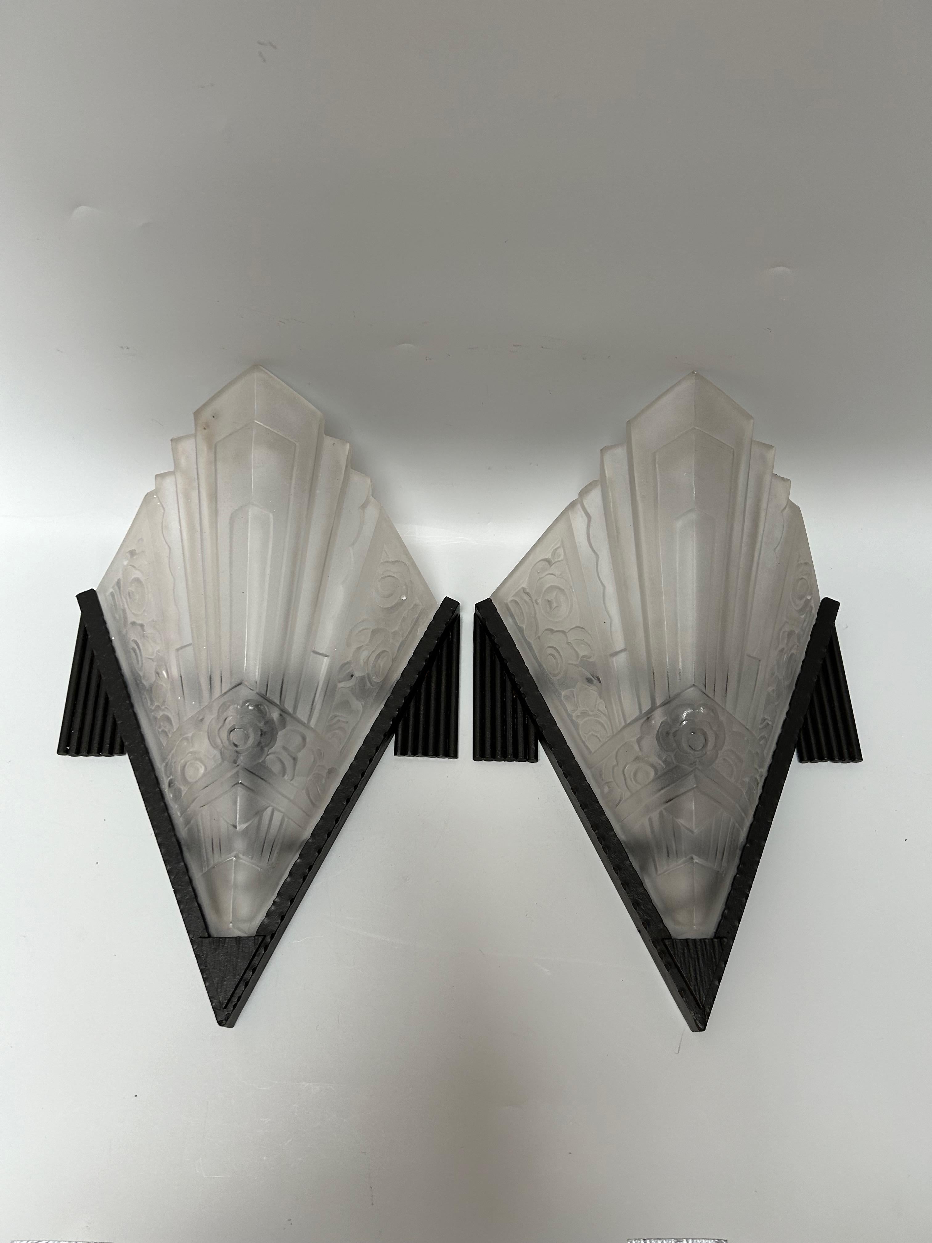 Art Deco Sconces Suite of 4 Signed SEVB For Sale 2