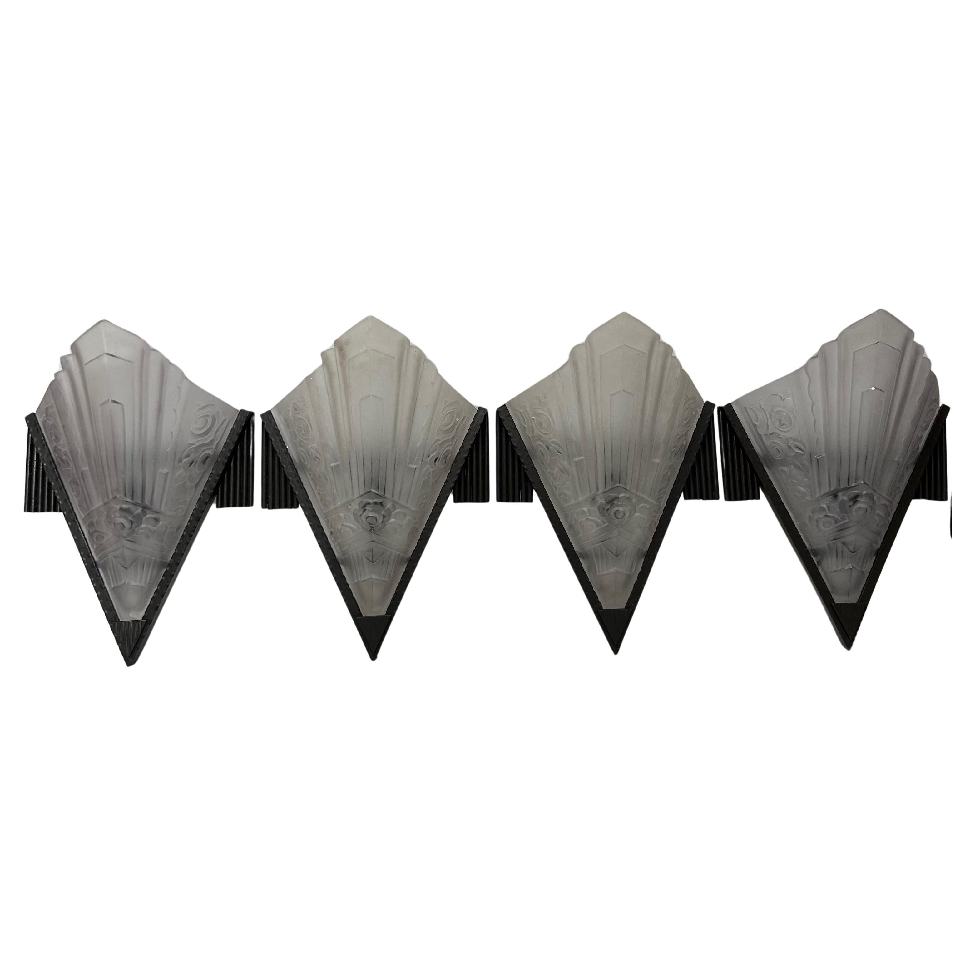 Art Deco Sconces Suite of 4 Signed SEVB For Sale